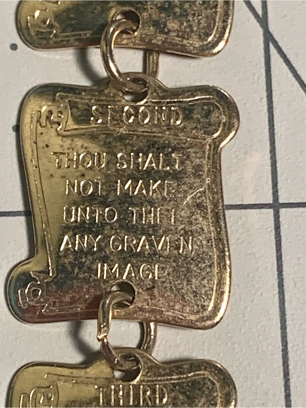 Gold Tone Linked Panel bookmark with Engraved Panels 10 Commandments - Picture 7 of 15